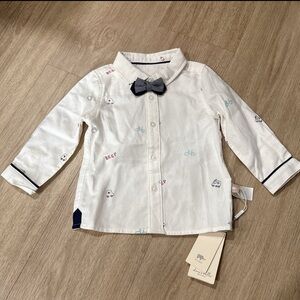 Dave&Bella White Button Down Shirt with Bow Tie 24M NWT
